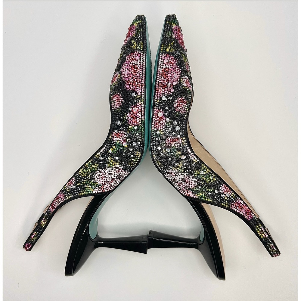 Betsey Johnson Clark Rhinestone Floral Slingback Pumps Black Pink Heels 10 NWOT - Picture 8 of 12